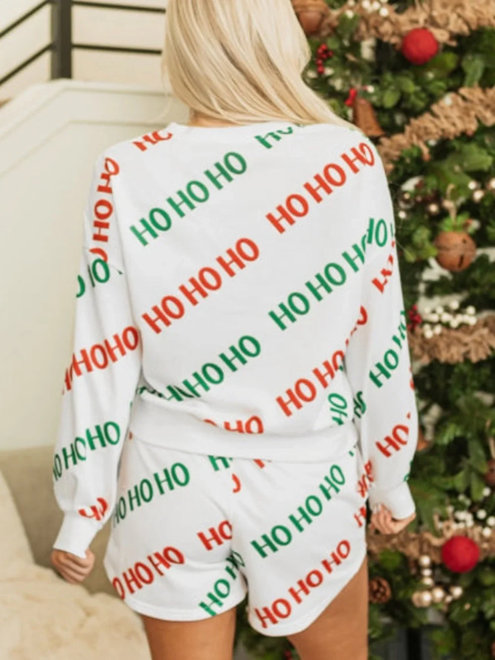 NWT Super Soft Holiday 'HO HO' White Pajama 2 piece set in Red & Green Print XL